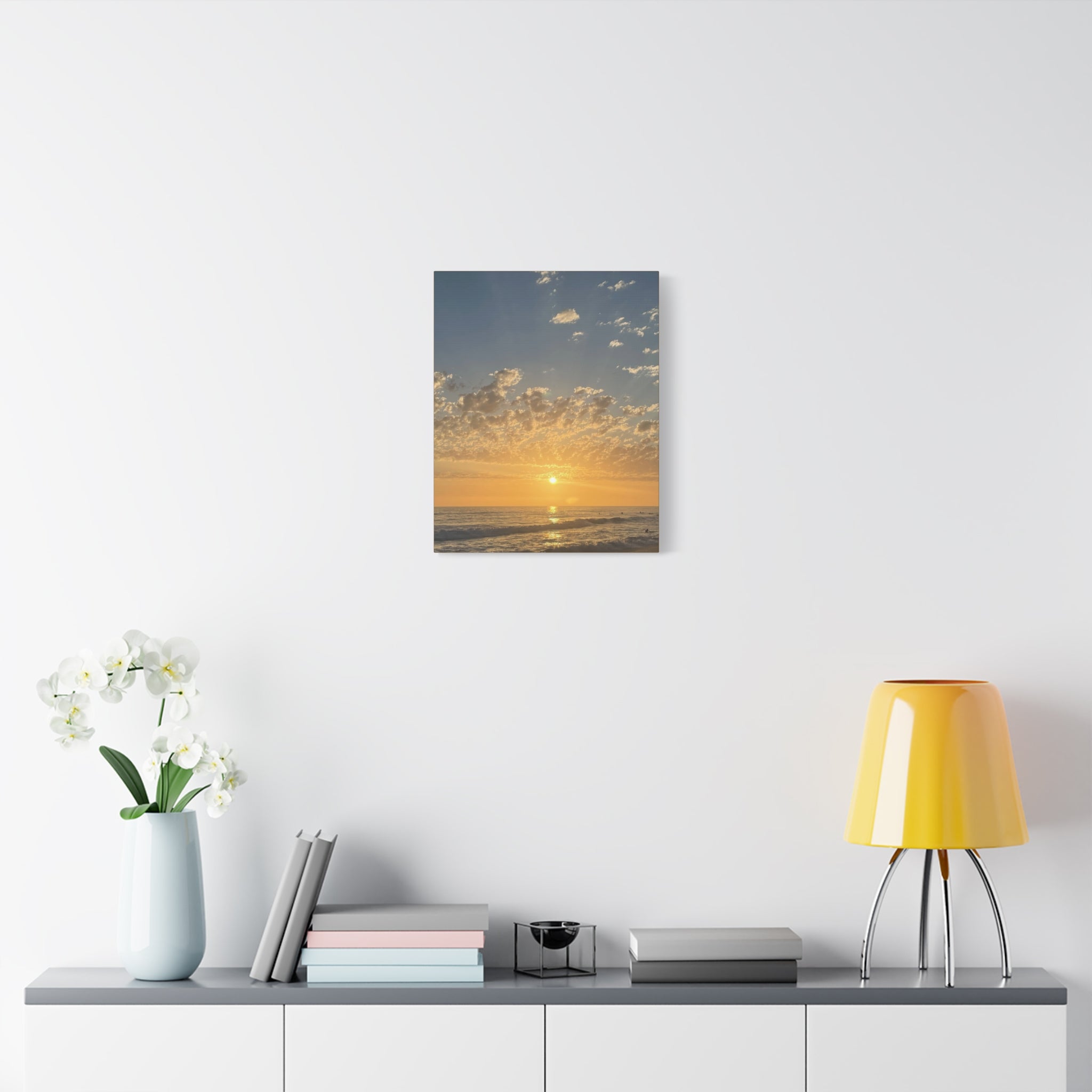 Sunset Over Ocean Matte Canvas Print — Beach Sunrise Wall Art (Stretched 1.25")