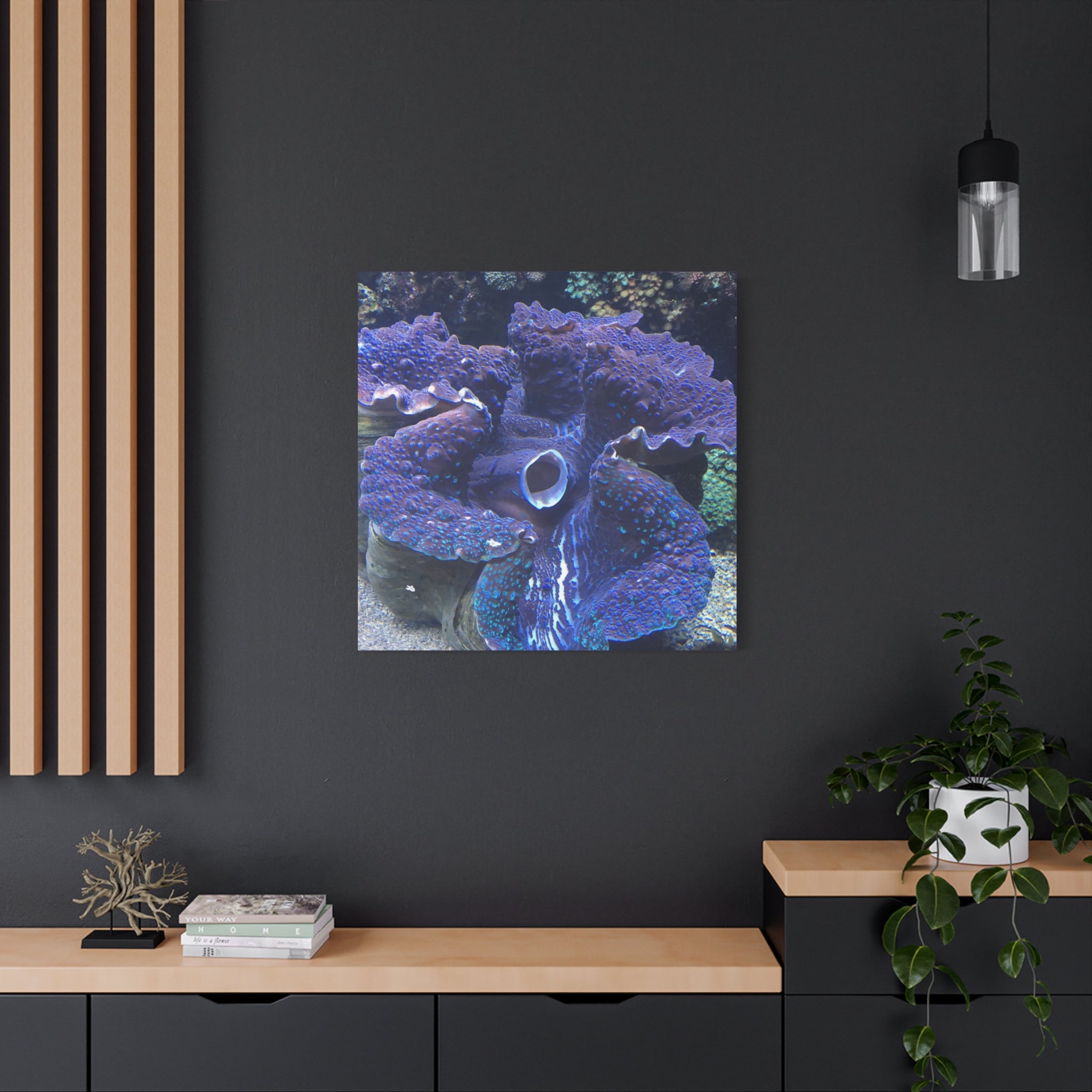 Blue Tridacna Clam Matte Canvas Print — Vibrant Ocean Coral Wall Art