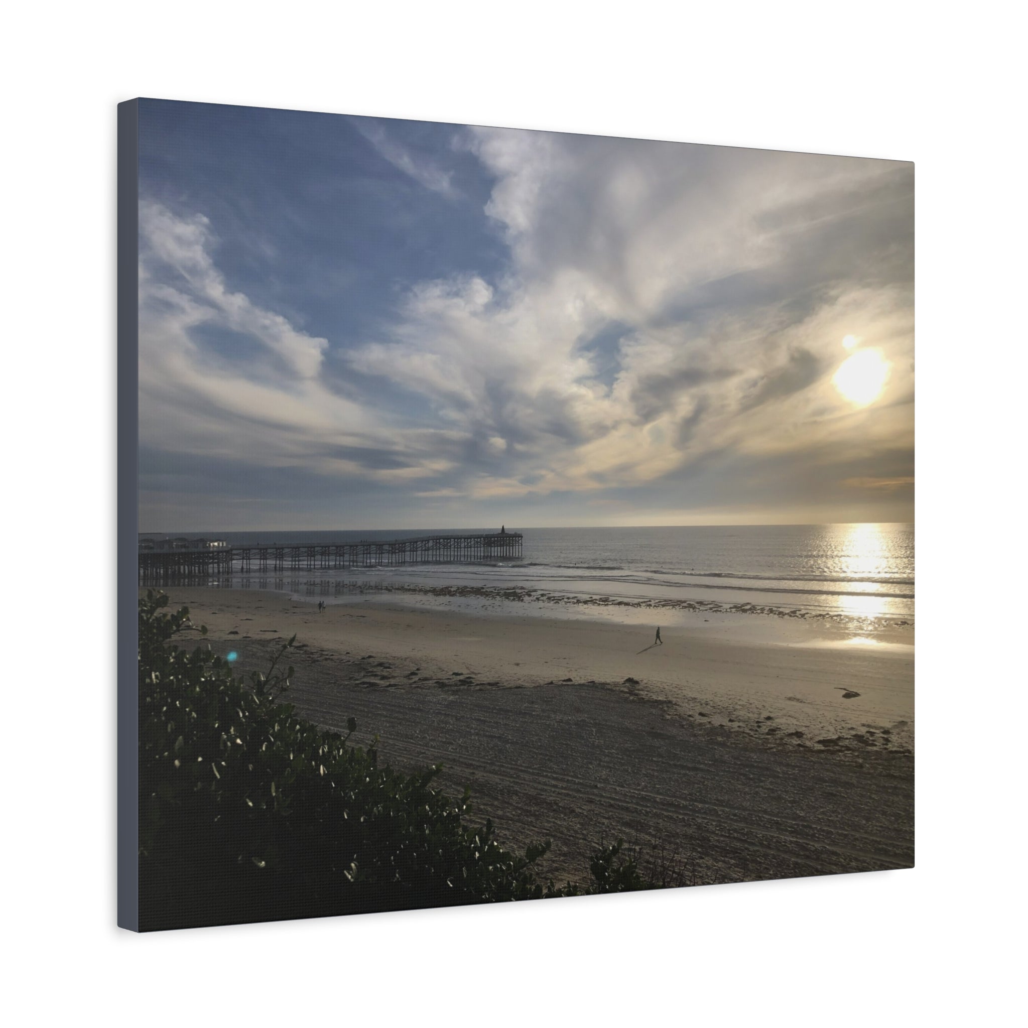 Sunset Pier Beach Canvas Print — Matte Stretched Wall Art