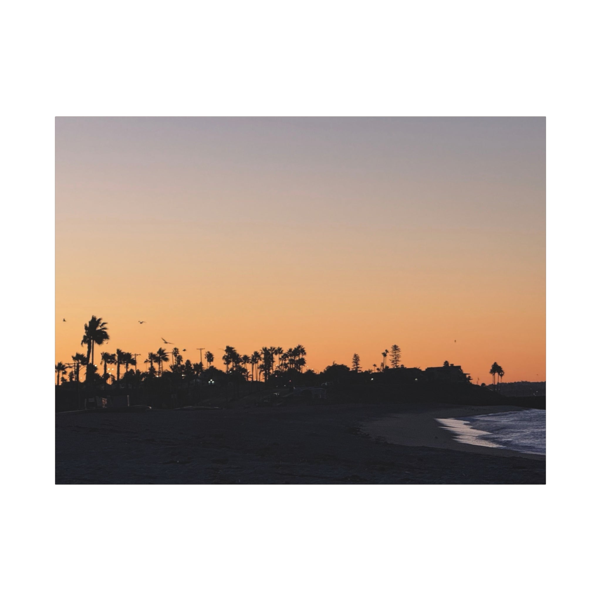 Sunset Beach Silhouette Matte Canvas Print