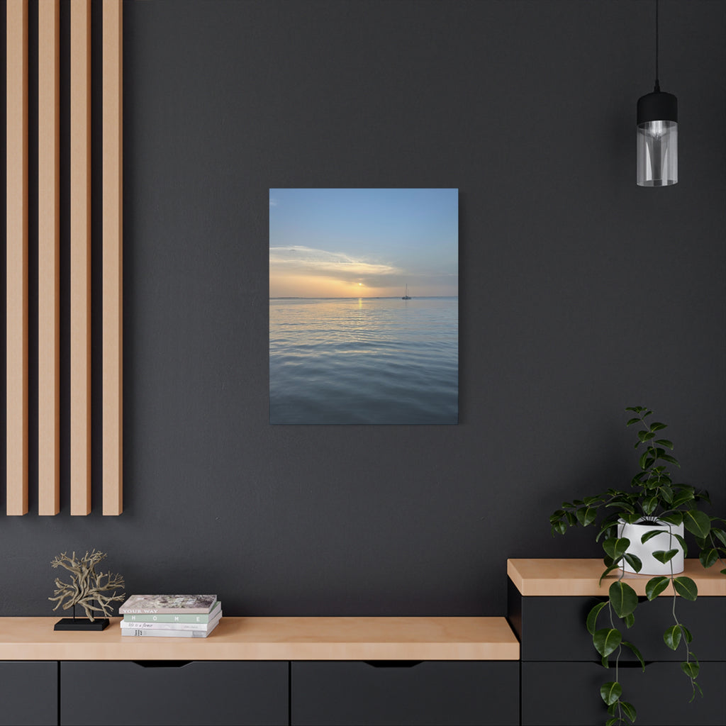 Sunset Sail Matte Canvas Print — Tranquil Ocean Wall Art, Stretched 1.25"