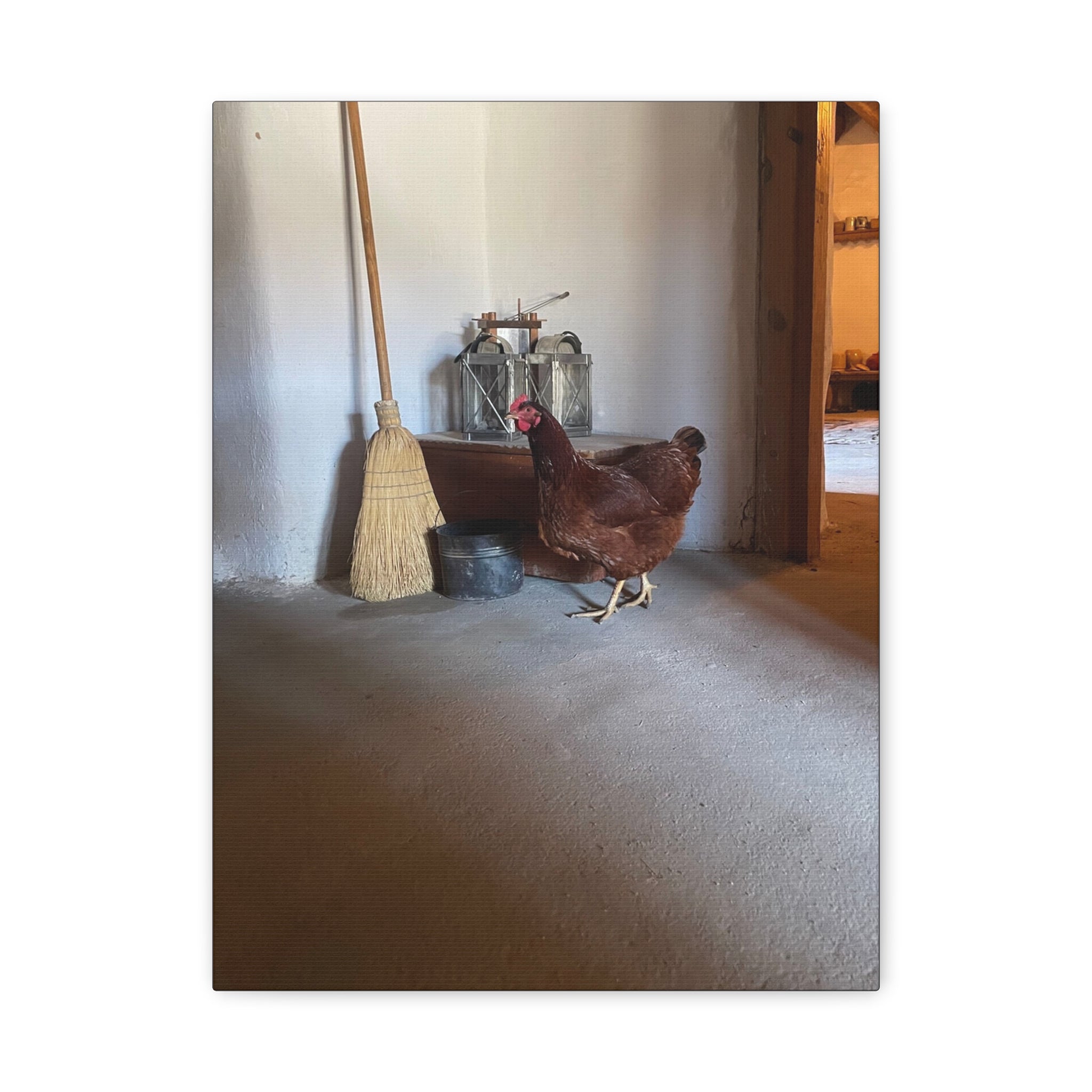 Farmhouse Chicken Canvas Print - Rustic Hen Matte Stretched Wall Art