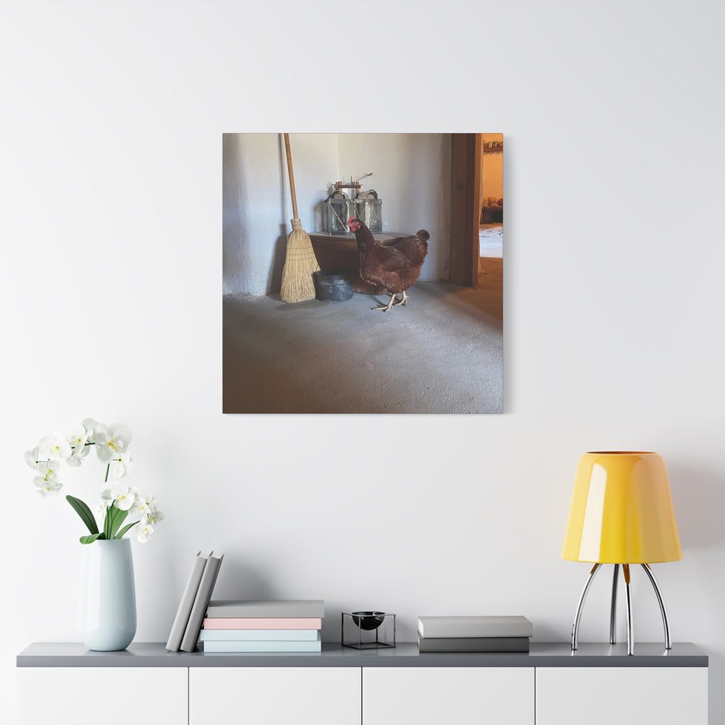 Farmhouse Chicken Canvas Print - Rustic Hen Matte Stretched Wall Art