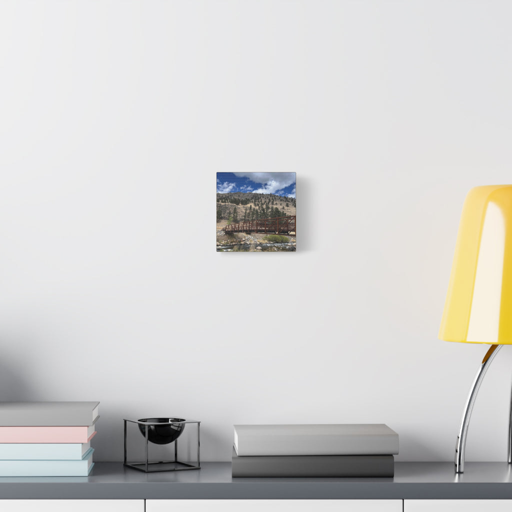 Mountain Bridge Matte Canvas Print — Scenic River & Sky Wall Art