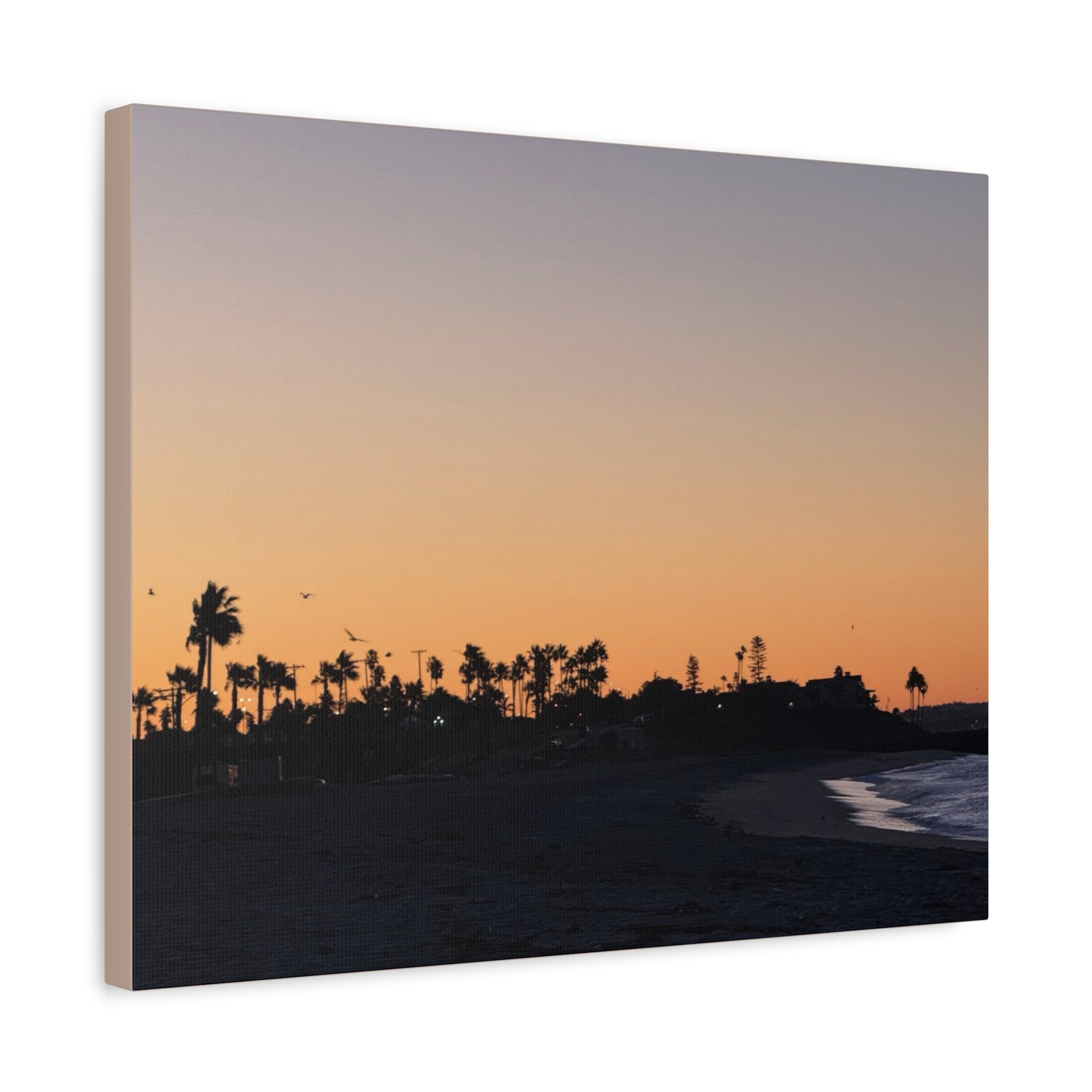 Sunset Beach Silhouette Matte Canvas Print