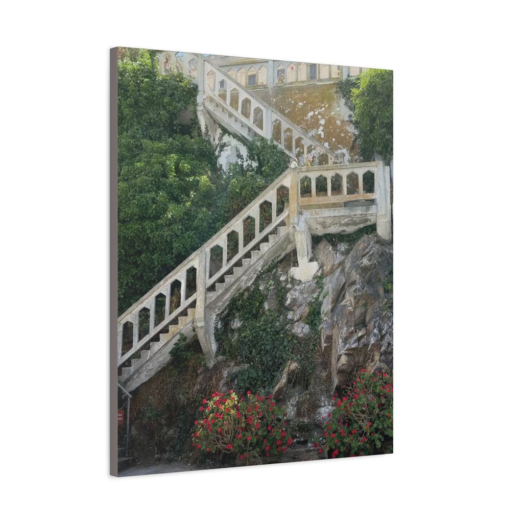 Mediterranean Staircase Matte Canvas Wall Art — Botanical Steps Landscape Print
