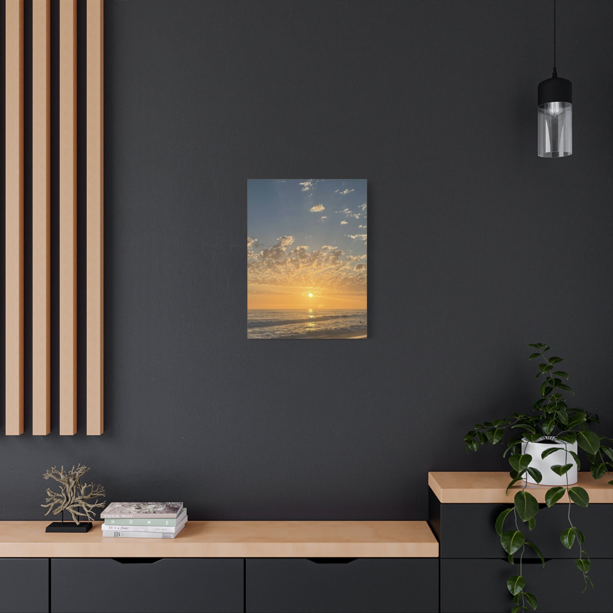 Sunset Over Ocean Matte Canvas Print — Beach Sunrise Wall Art (Stretched 1.25")