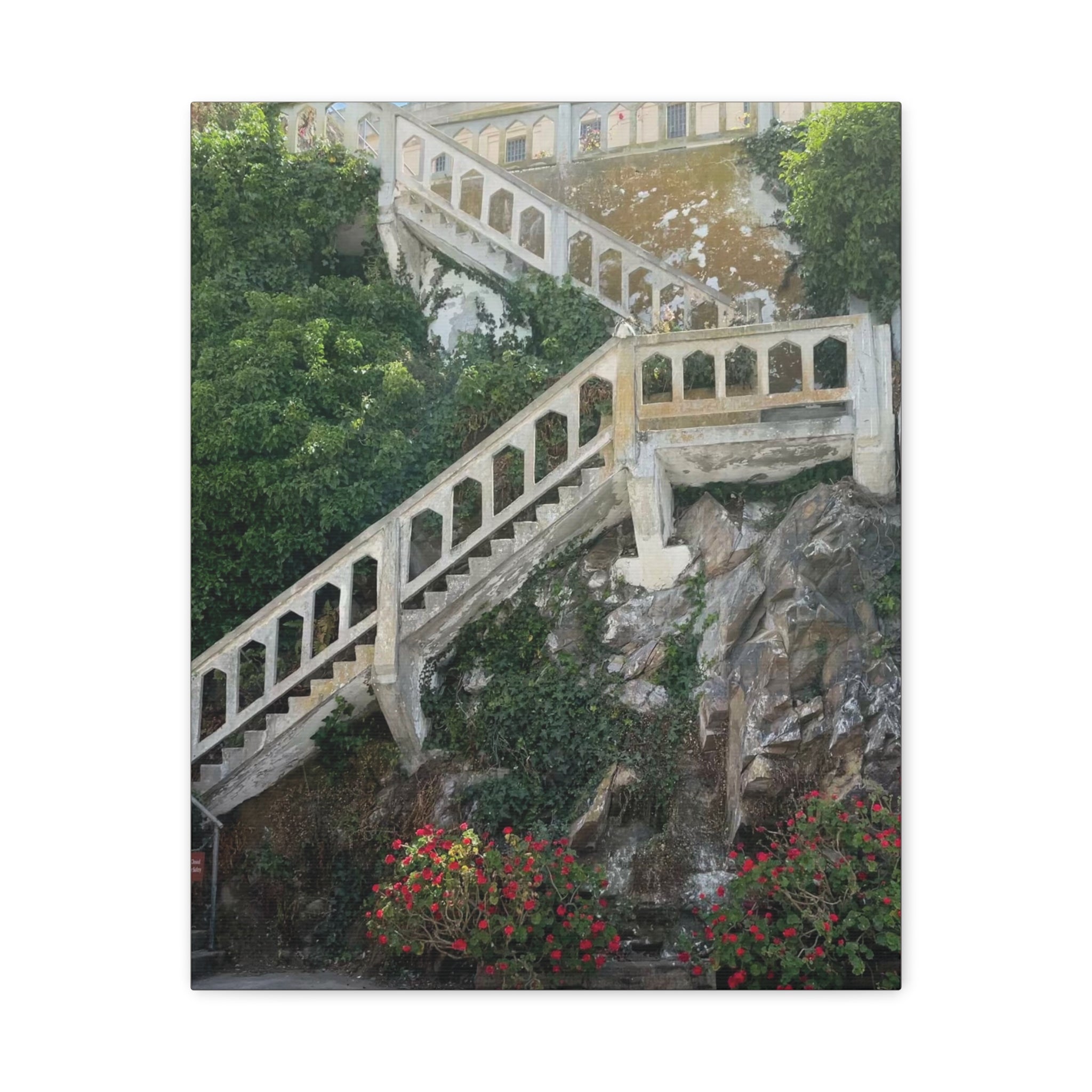Mediterranean Staircase Matte Canvas Wall Art — Botanical Steps Landscape Print