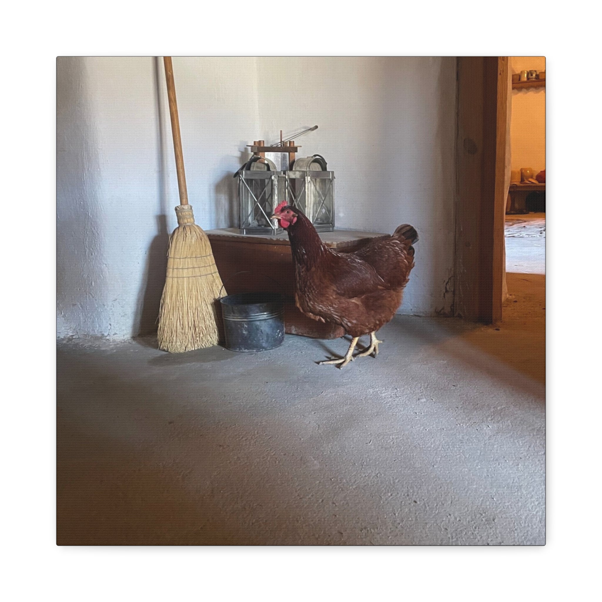 Farmhouse Chicken Canvas Print - Rustic Hen Matte Stretched Wall Art