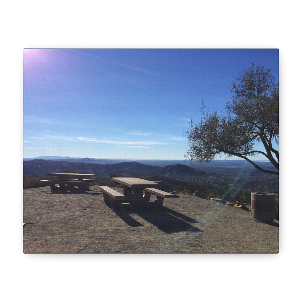 Sunlit Picnic Overlook Matte Canvas Print — Scenic Mountain View Wall Art