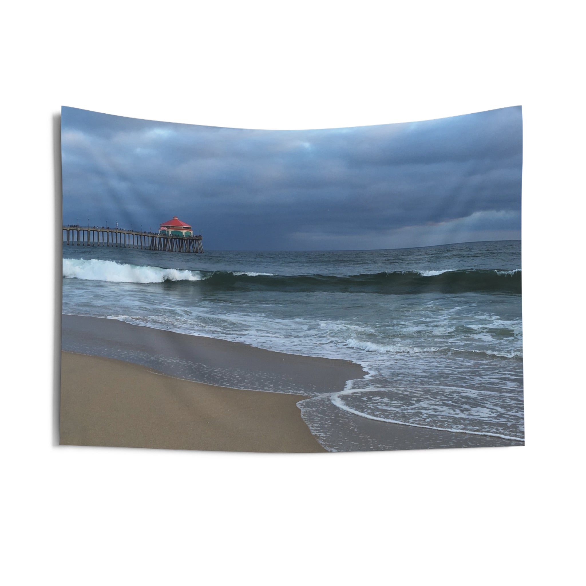 Beach Pier Ocean Tapestry — Moody Seascape Wall Hanging for Coastal Decor