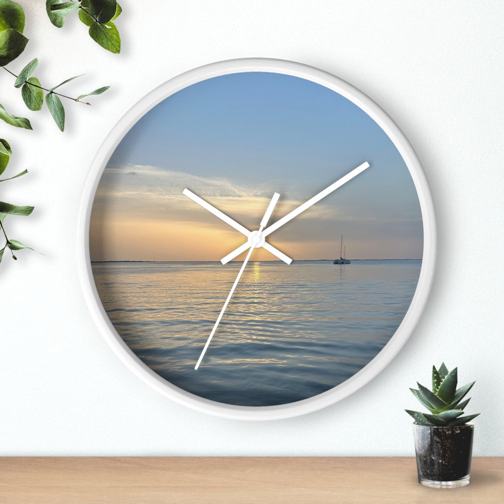 Sunset Sail Wall Clock — Coastal Sunset Seascape Home Decor
