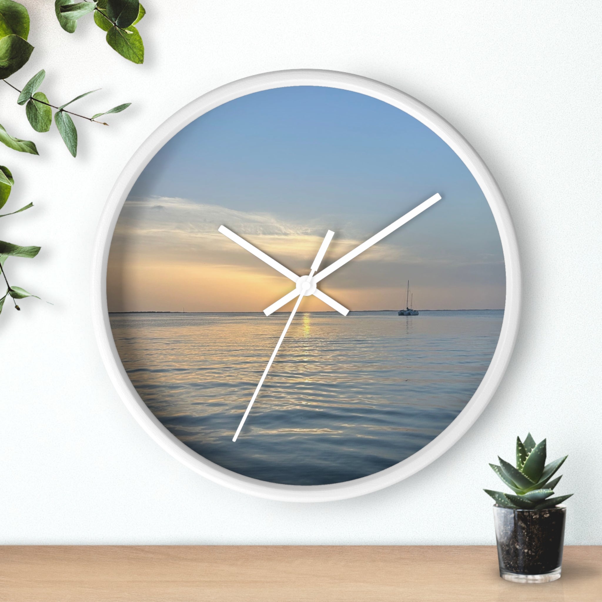 Sunset Sail Wall Clock — Coastal Sunset Seascape Home Decor