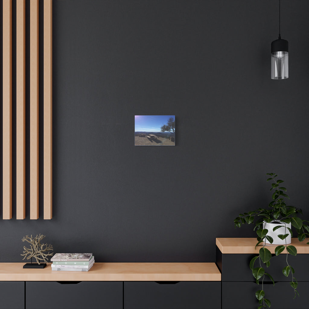 Sunlit Picnic Overlook Matte Canvas Print — Scenic Mountain View Wall Art