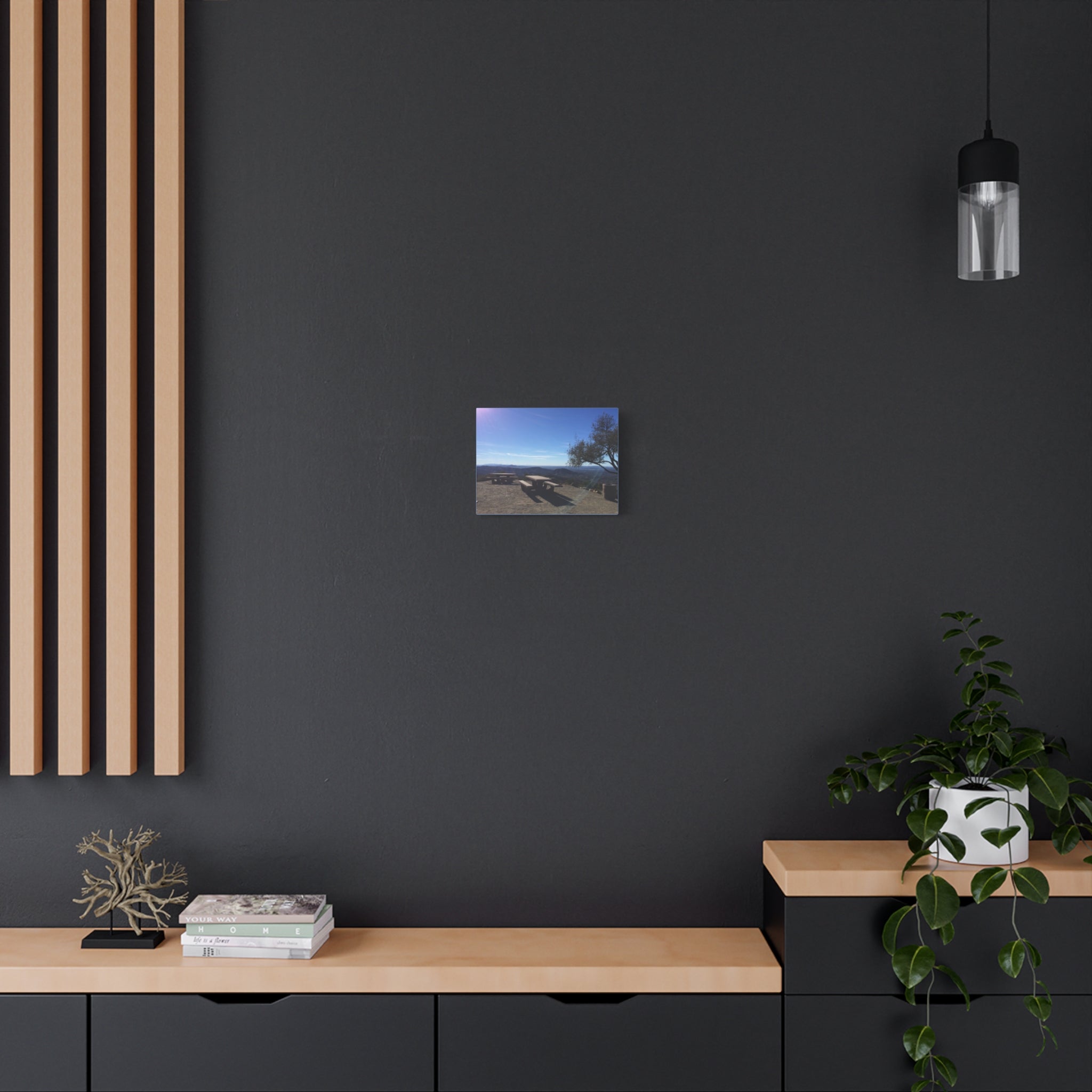 Sunlit Picnic Overlook Matte Canvas Print — Scenic Mountain View Wall Art
