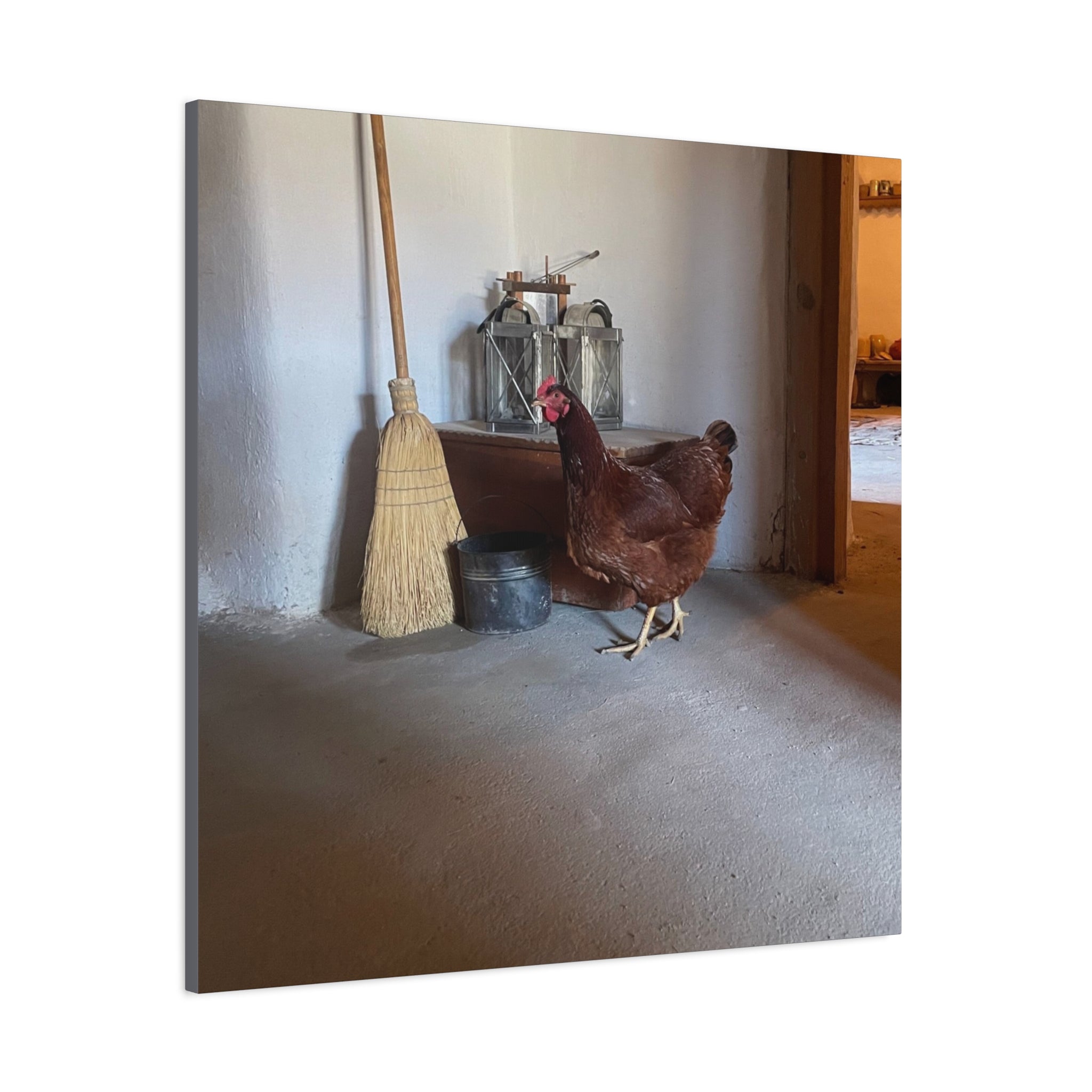 Farmhouse Chicken Canvas Print - Rustic Hen Matte Stretched Wall Art