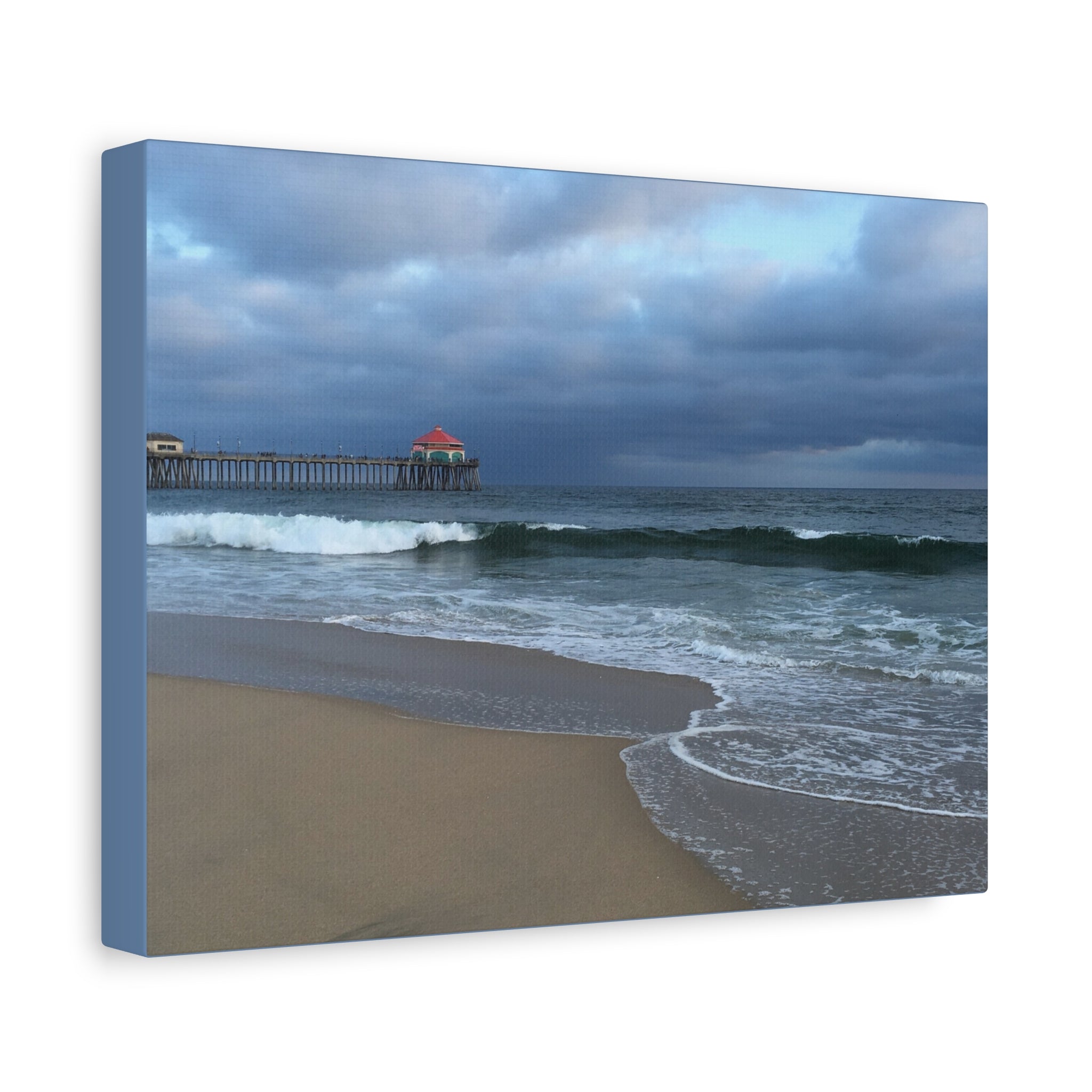 Ocean Pier Beach Canvas Print — Moody Seascape Matte Stretched Wall Art