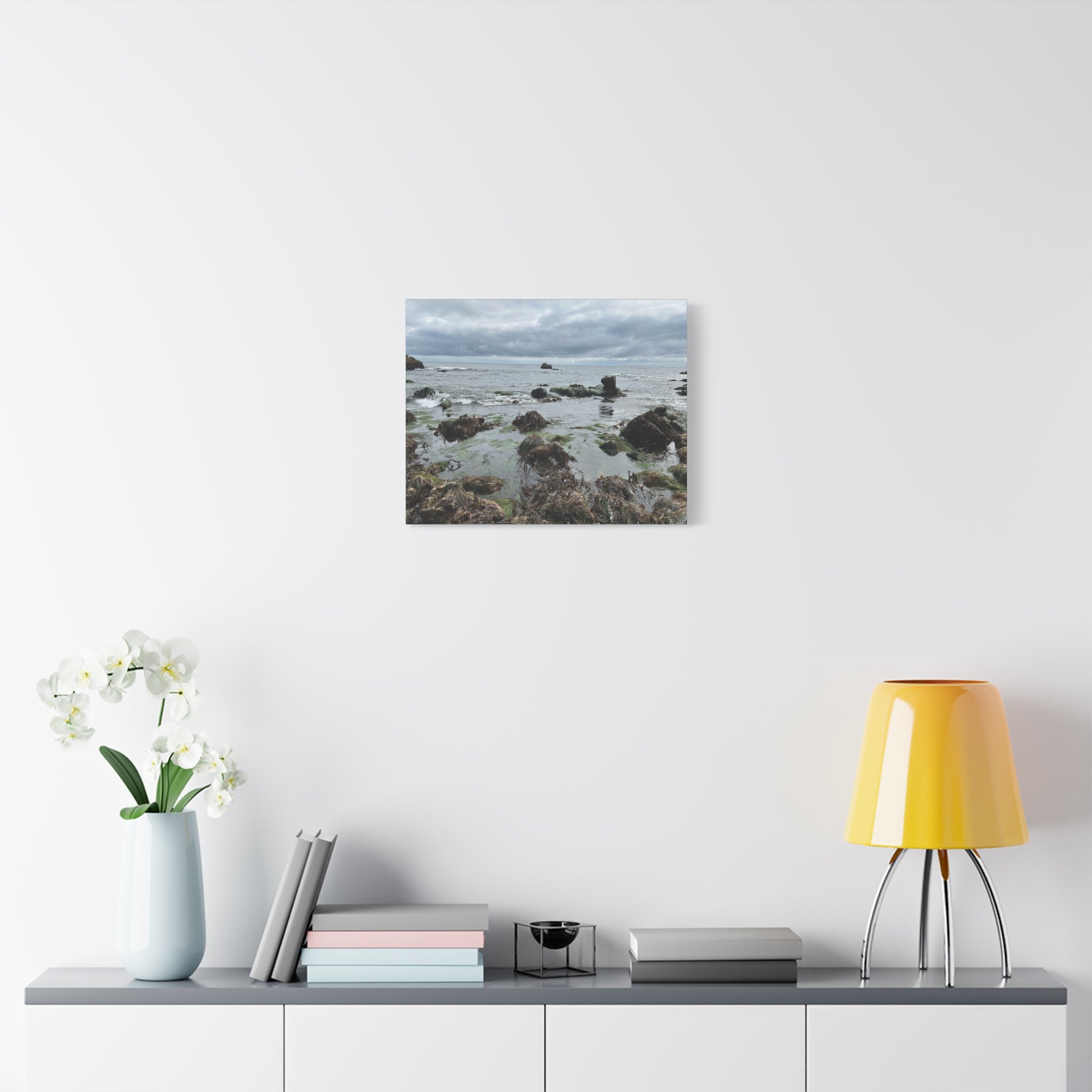 Coastal Tidepool Canvas Wall Art – Moody Gray Seashore Matte Stretched Canvas
