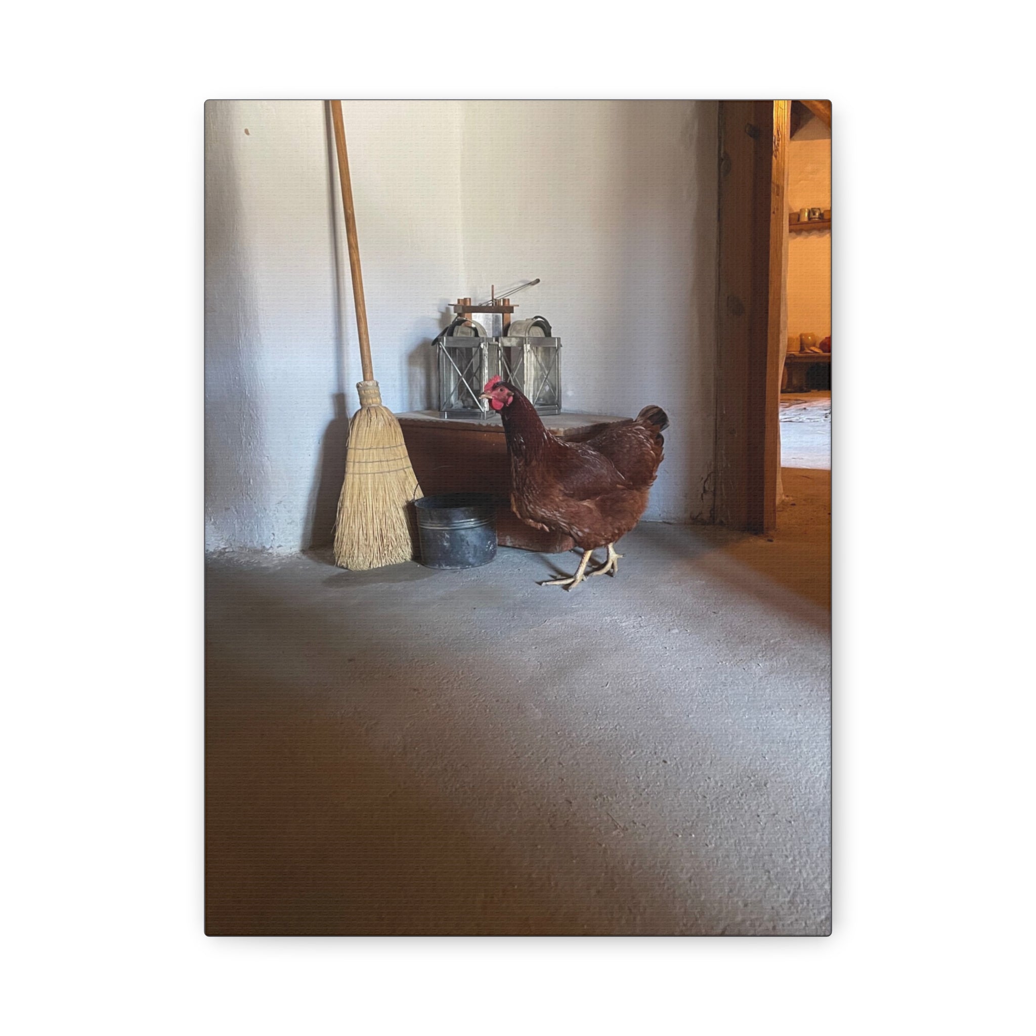 Farmhouse Chicken Canvas Print - Rustic Hen Matte Stretched Wall Art
