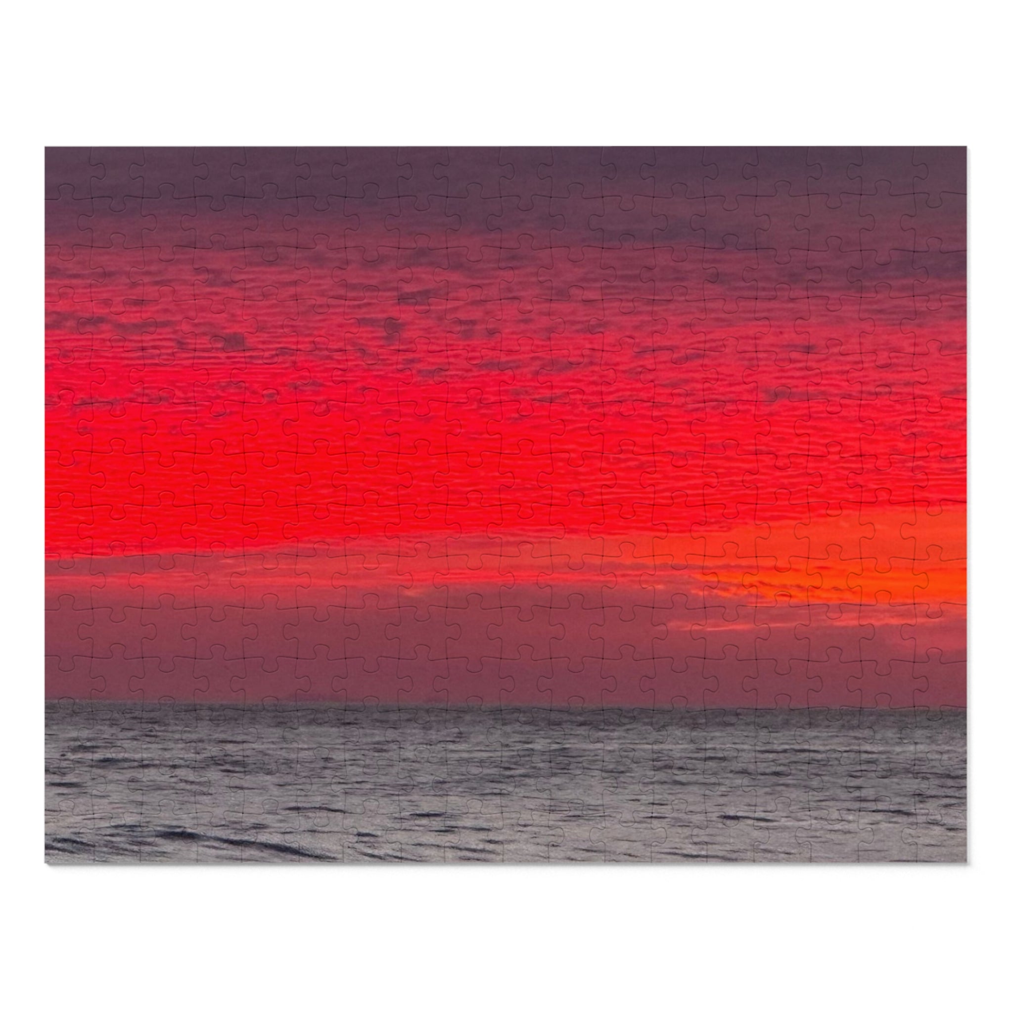 Sunset Horizon Jigsaw with Tin – Red Ocean Seascape Puzzle