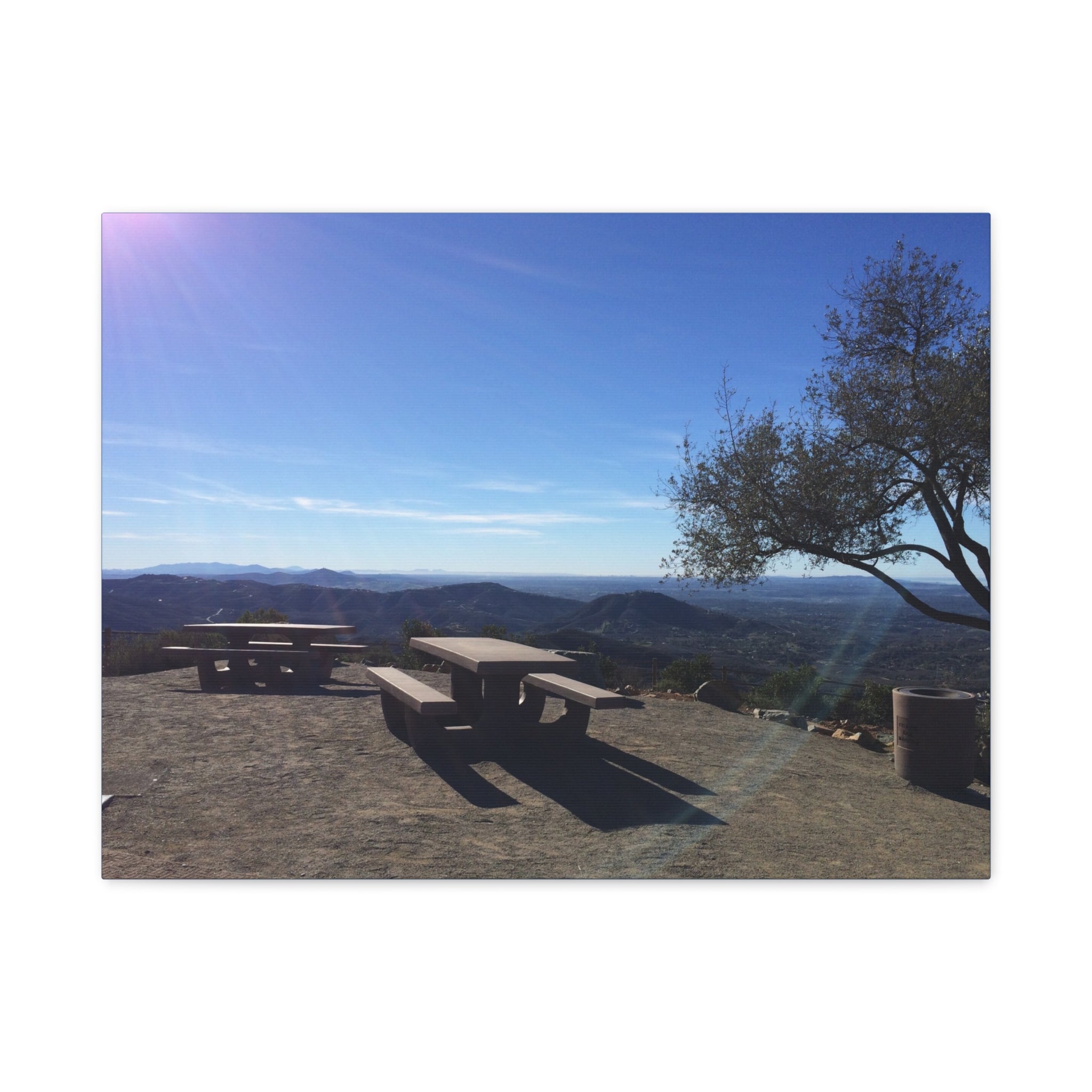 Sunlit Picnic Overlook Matte Canvas Print — Scenic Mountain View Wall Art