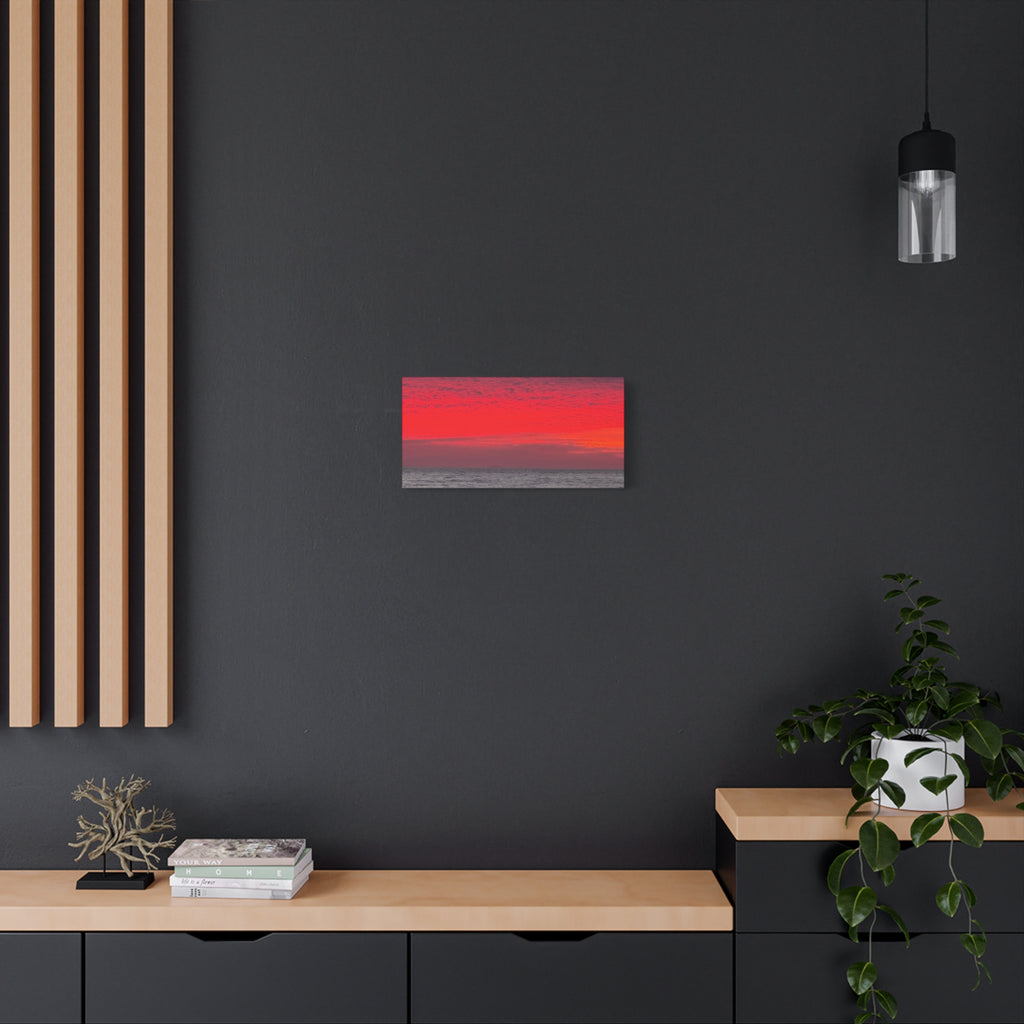 Sunset Horizon Matte Canvas Wall Art — Red Seascape Panorama, Stretched 1.25"
